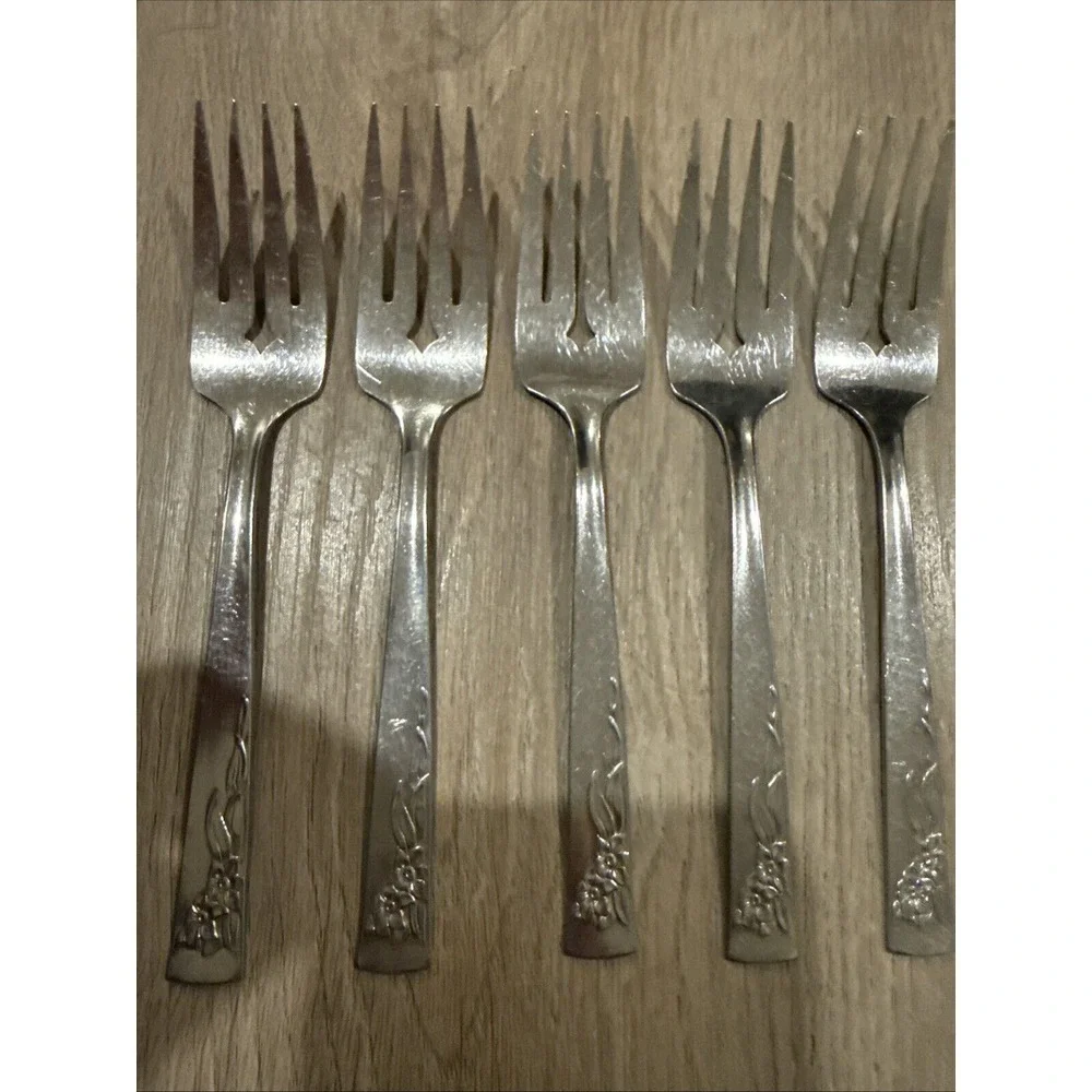Lot of 5 Vintage Oneida Stanhome‎ COBBLESTONE Stainless Salad Forks